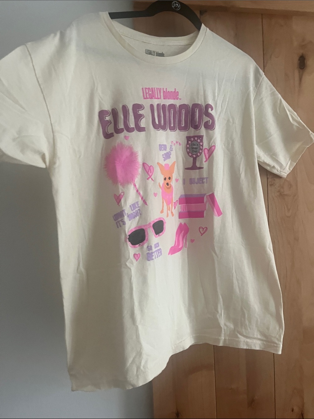 Graphic Tee in Cream with Pink Print